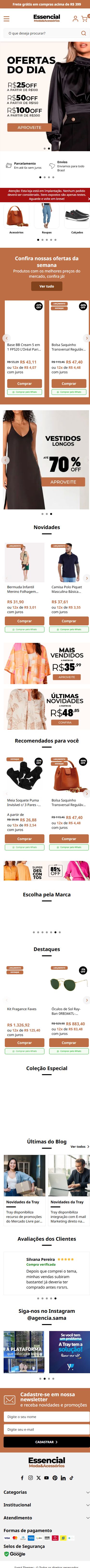 Página inicial completa da demonstração Essencial no celular