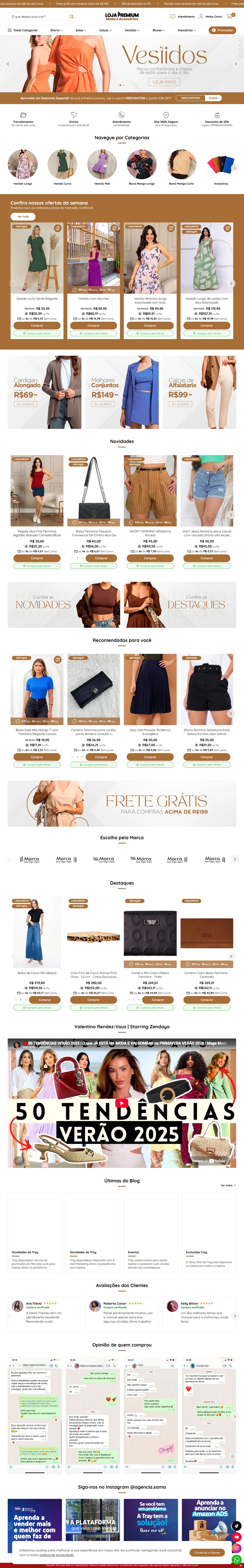 Página inicial completa da demonstração Loja Premium no computador