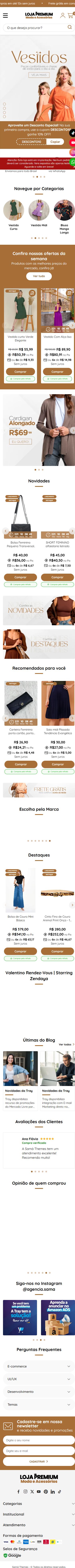 Página inicial completa da demonstração Loja Premium no celular