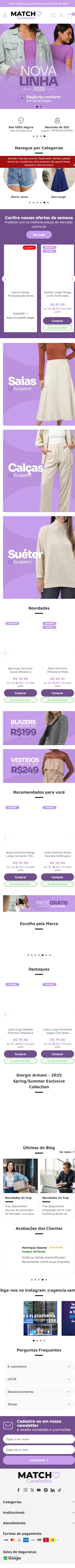 Página inicial completa da demonstração Match no celular