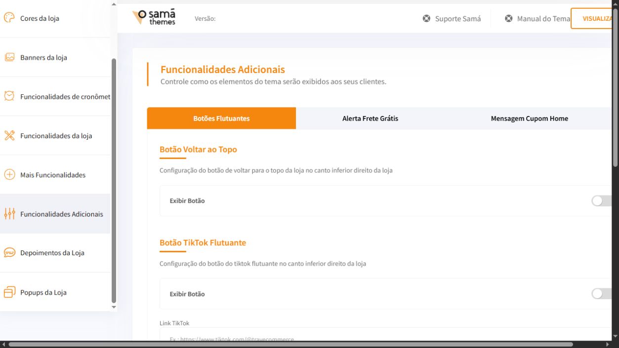 Tela Funcionalidades Adicionais da Loja Premium