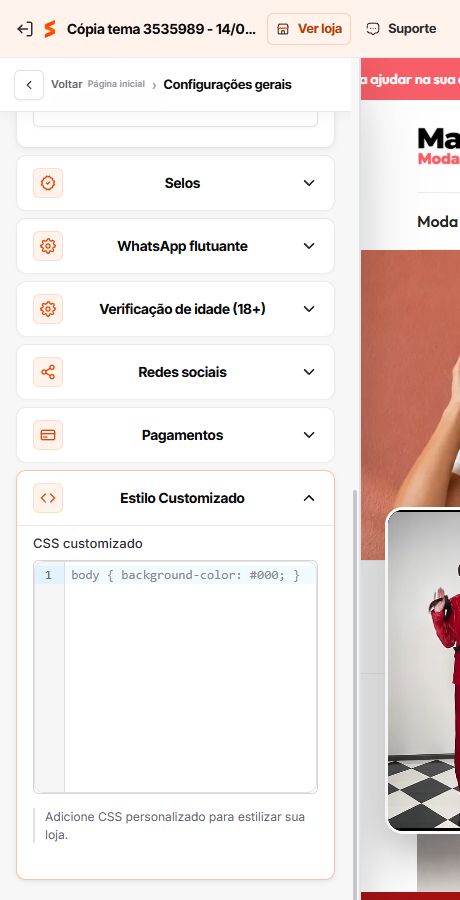 Campo de CSS personalizado do Match GO
