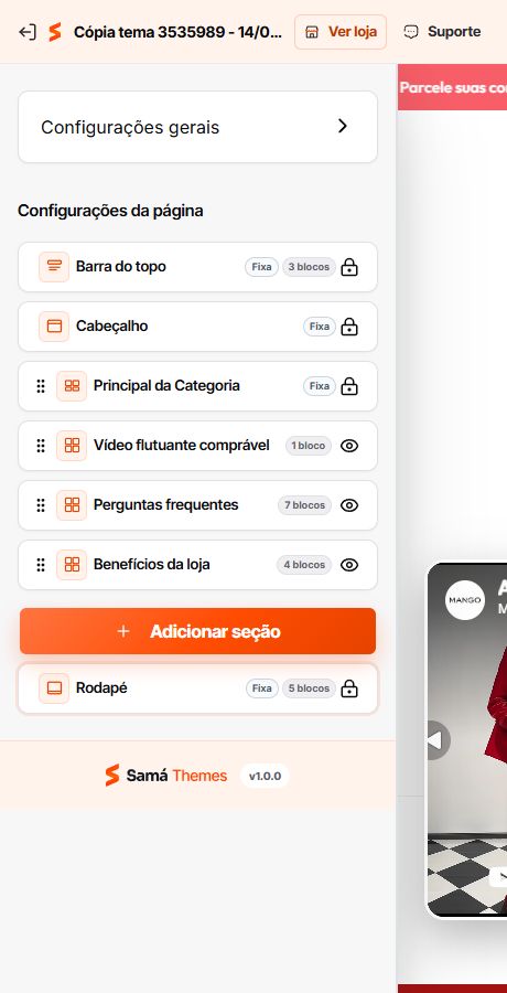 Seções disponíveis na Página de catálogo do Match GO