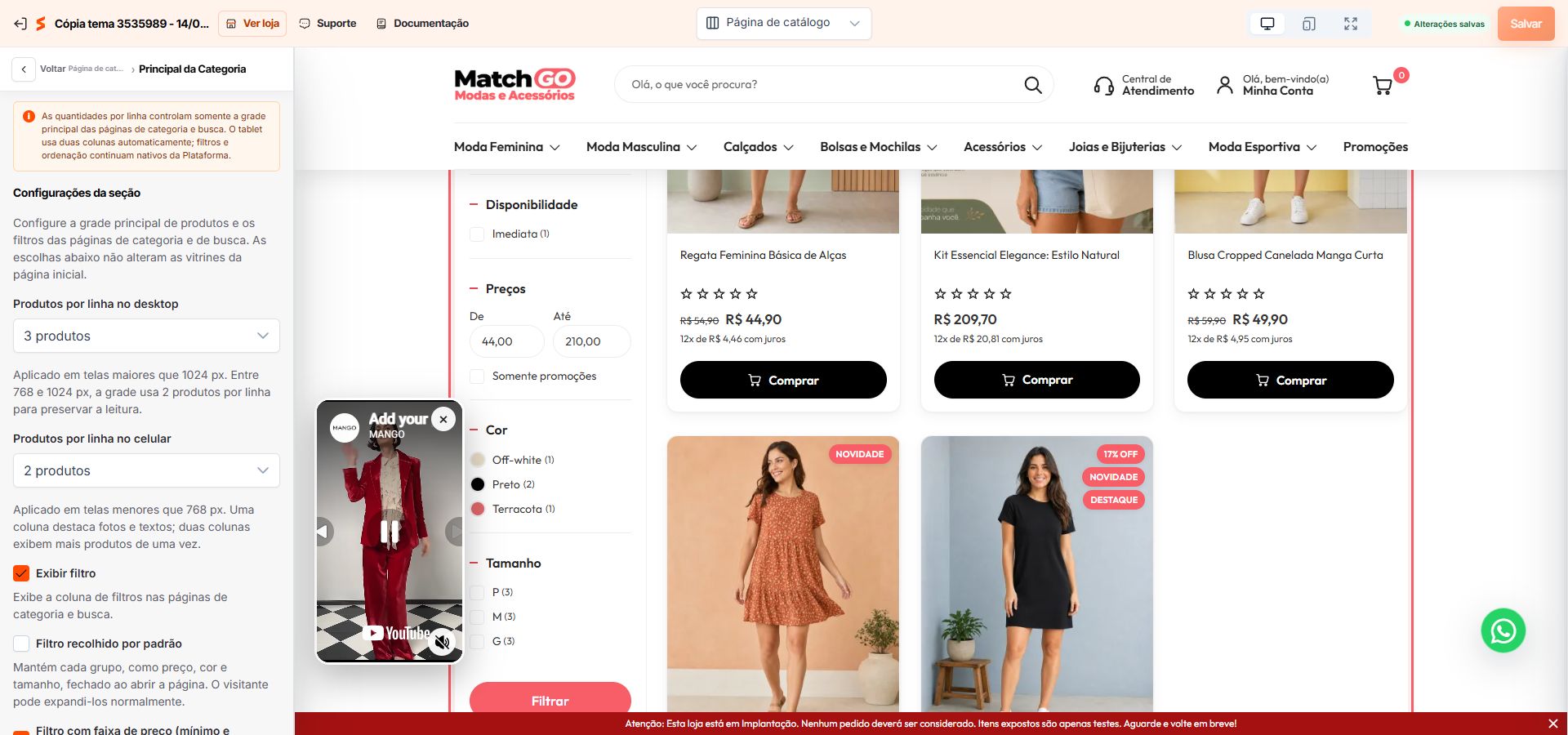 Prévia da Página de catálogo no editor Match GO