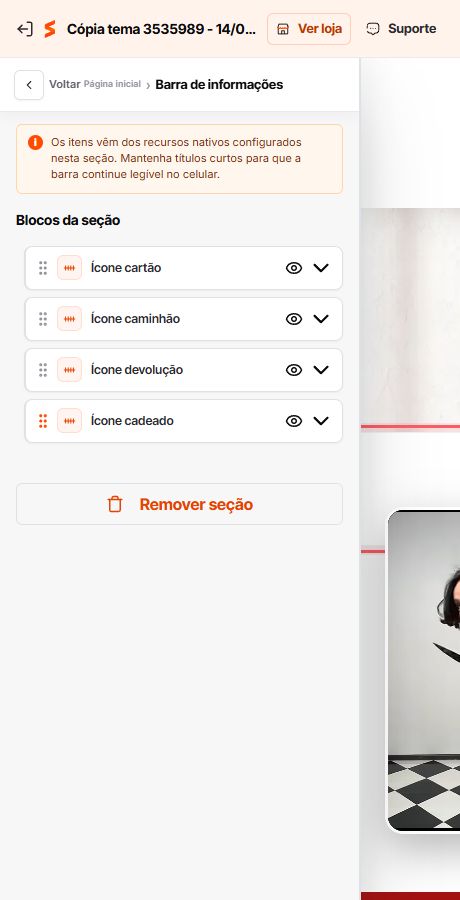 Blocos da Barra de informações do Match GO