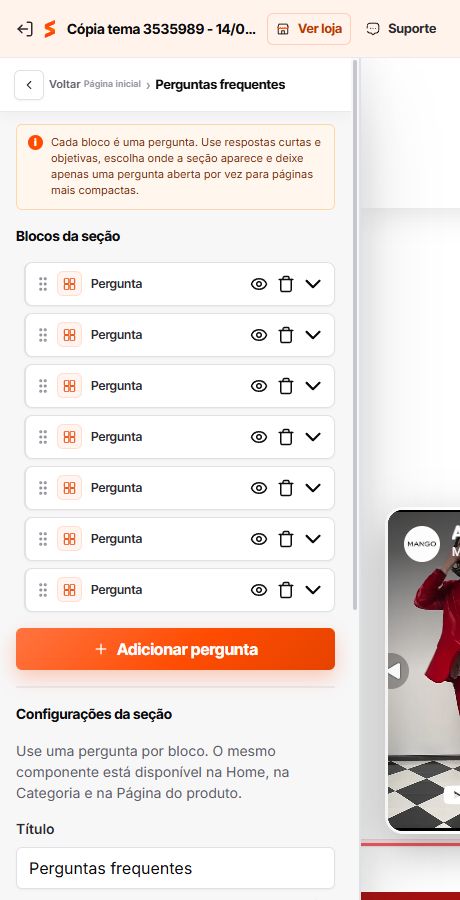 Perguntas frequentes configuradas na Home do Match GO