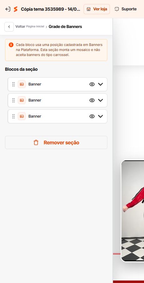Grade de Banners com três posições no editor Match GO