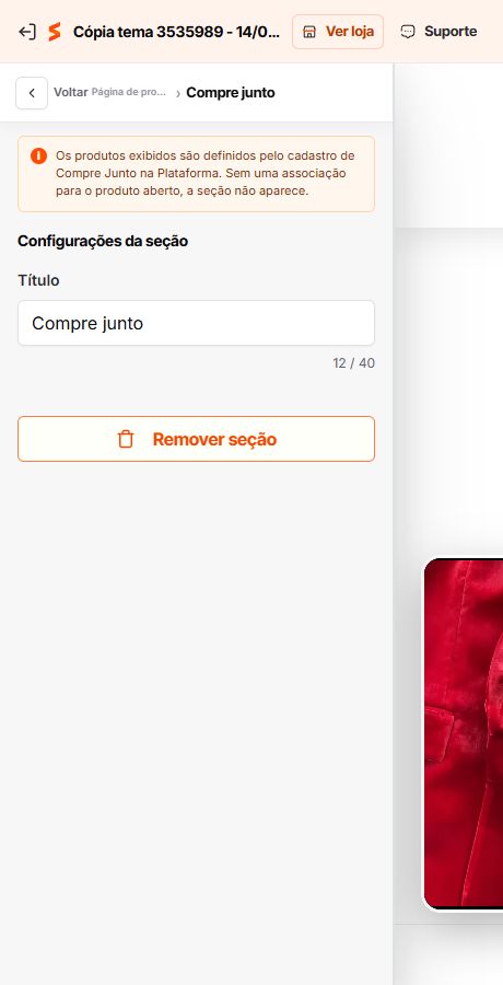 Configuração da seção Compre junto no Match GO