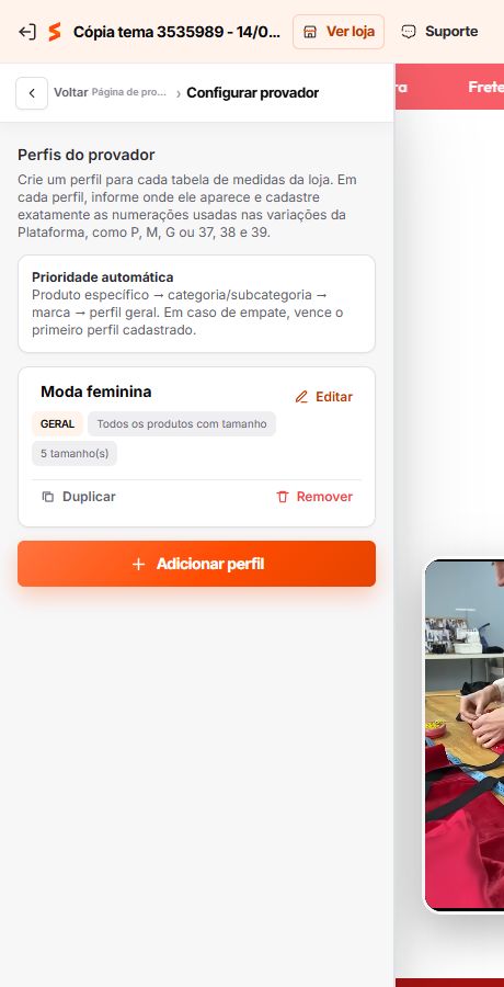 Lista de perfis do provador inteligente no Match GO