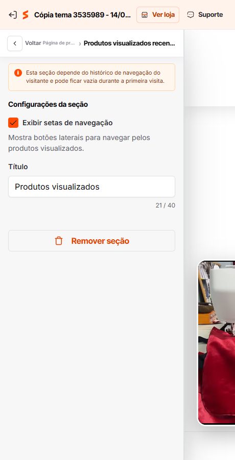 Configuração de Produtos visualizados recentemente no Match GO