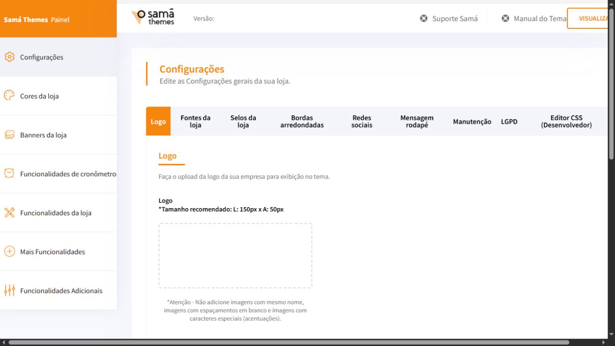 Tela Configurações do painel Match Plus com a aba Logo selecionada