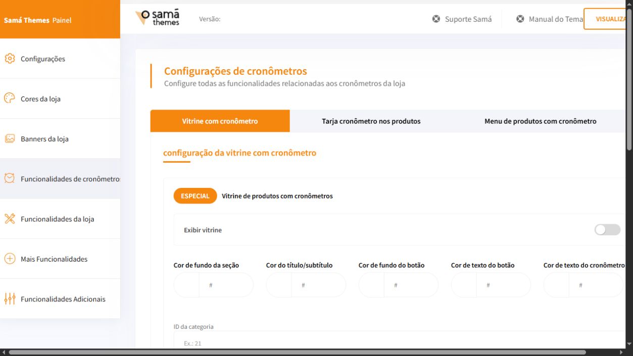 Tela de configuração de cronômetros do painel Match Plus