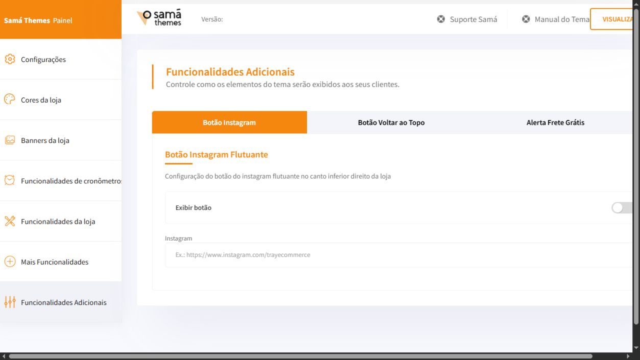 Tela Funcionalidades Adicionais do painel Match Plus