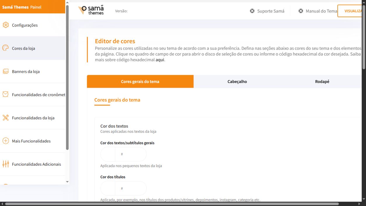 Editor de cores do painel Match Ultra com a aba Cores gerais do tema