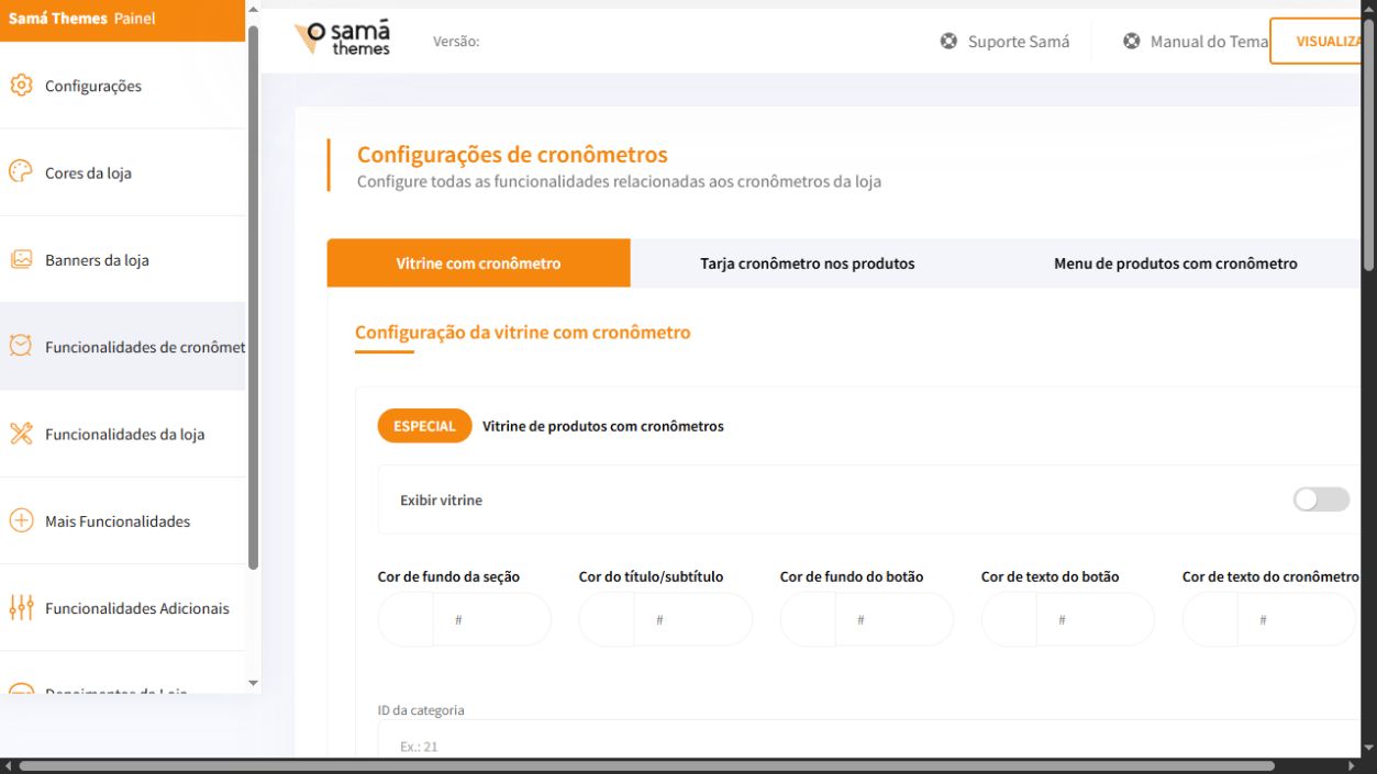 Aba Vitrine com cronômetro do painel Match Ultra