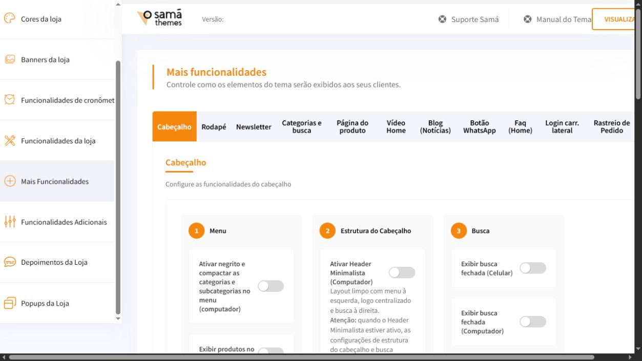 Aba Cabeçalho do painel Match Ultra