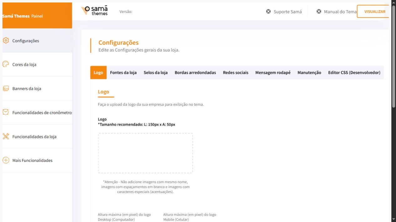 Tela Configurações do painel Match com a aba Logo selecionada