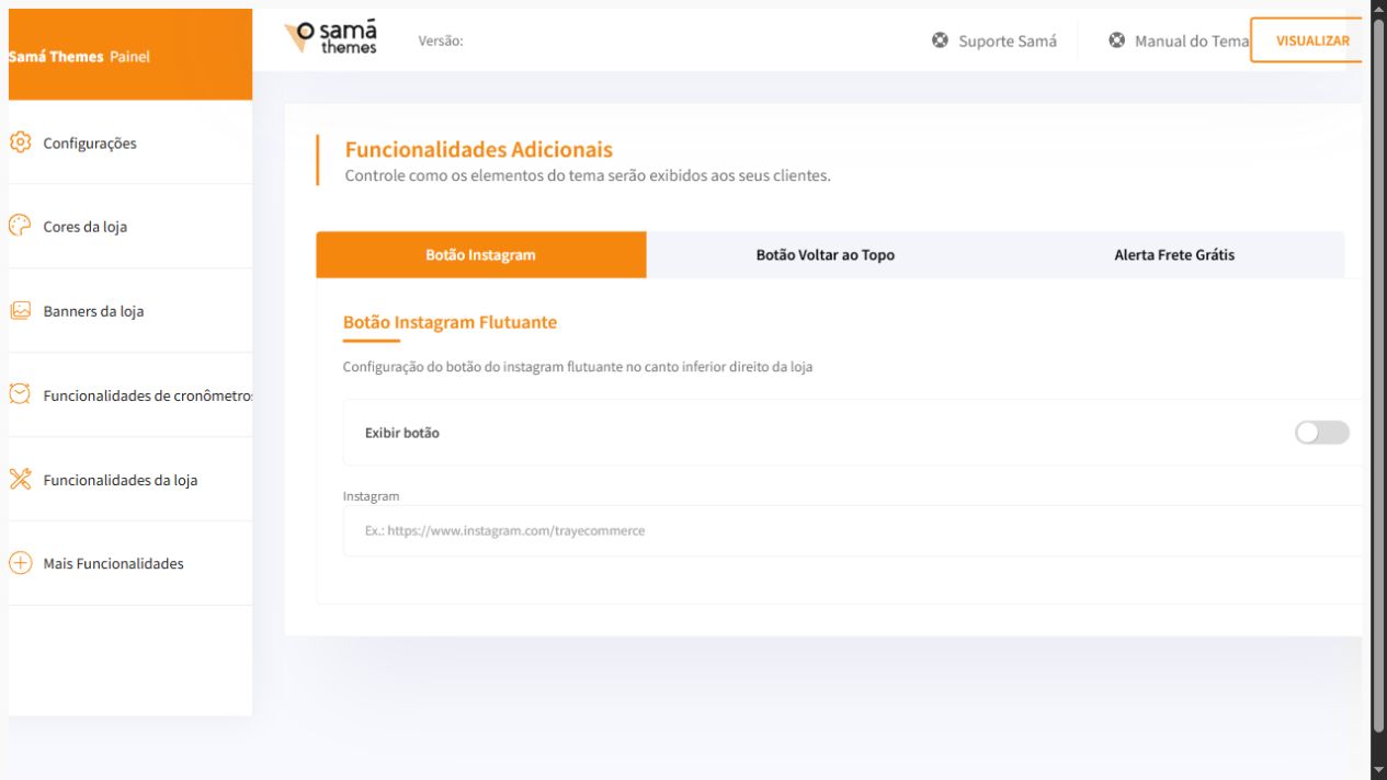 Tela Funcionalidades Adicionais do painel Match